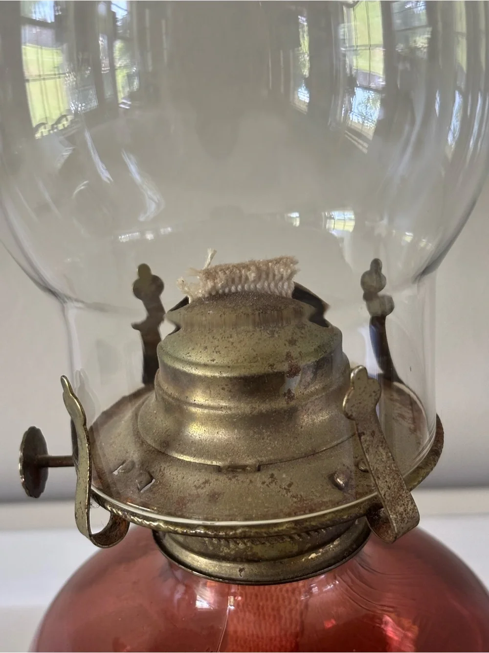 Vintage-Style Red Glass Oil Lantern - Accent Home Decor